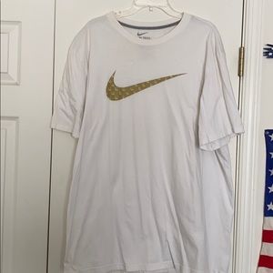 Nike White T-Shirt Gold Swoosh
